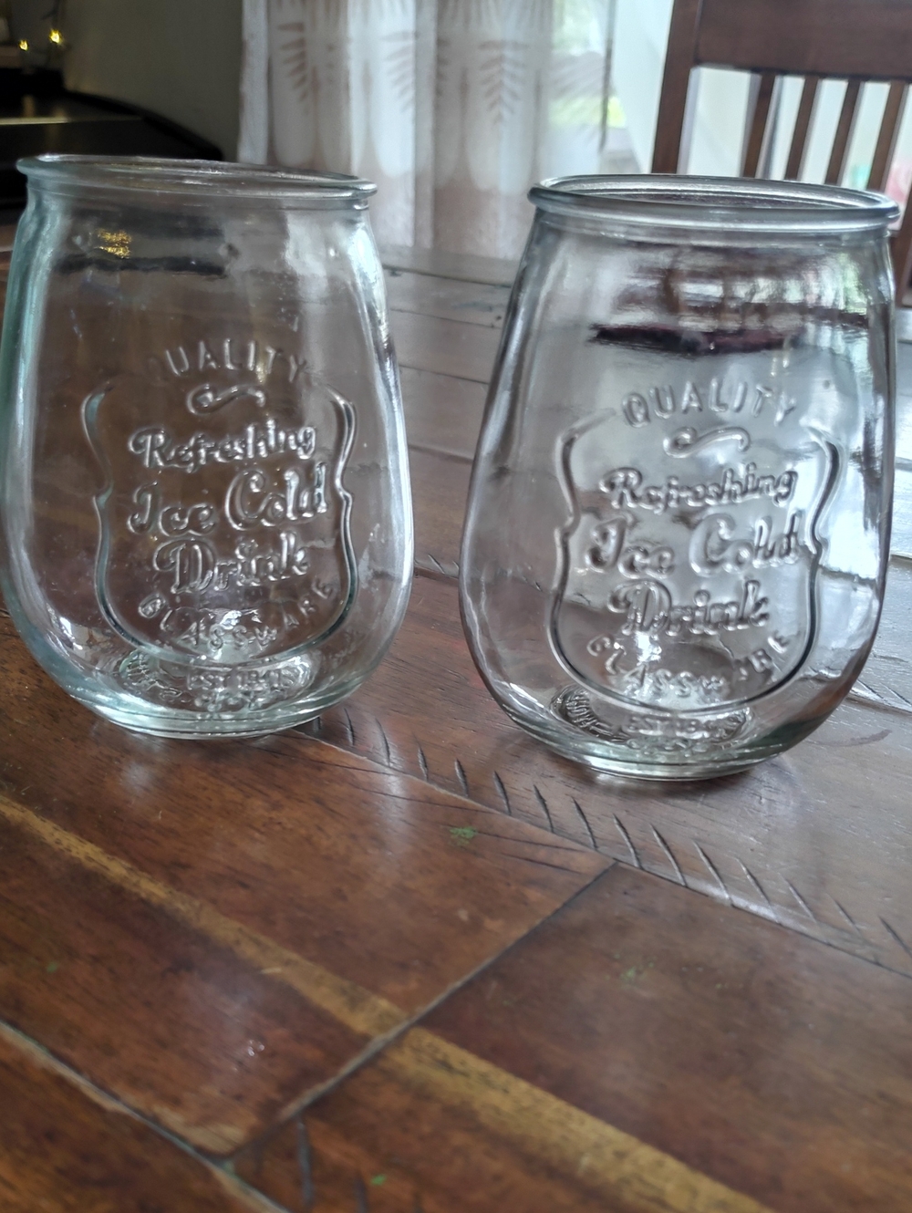 Set of 2 Clear Embossed Glass Beverage Tumblers
